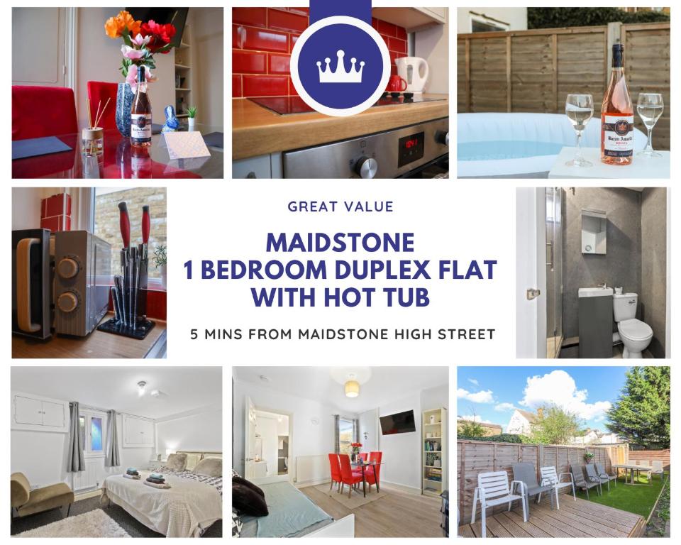 a collage of pictures of a kitchen and a house at Maidstone Best 1 Bed City Centre Flat - Fast Wi-Fi in Maidstone