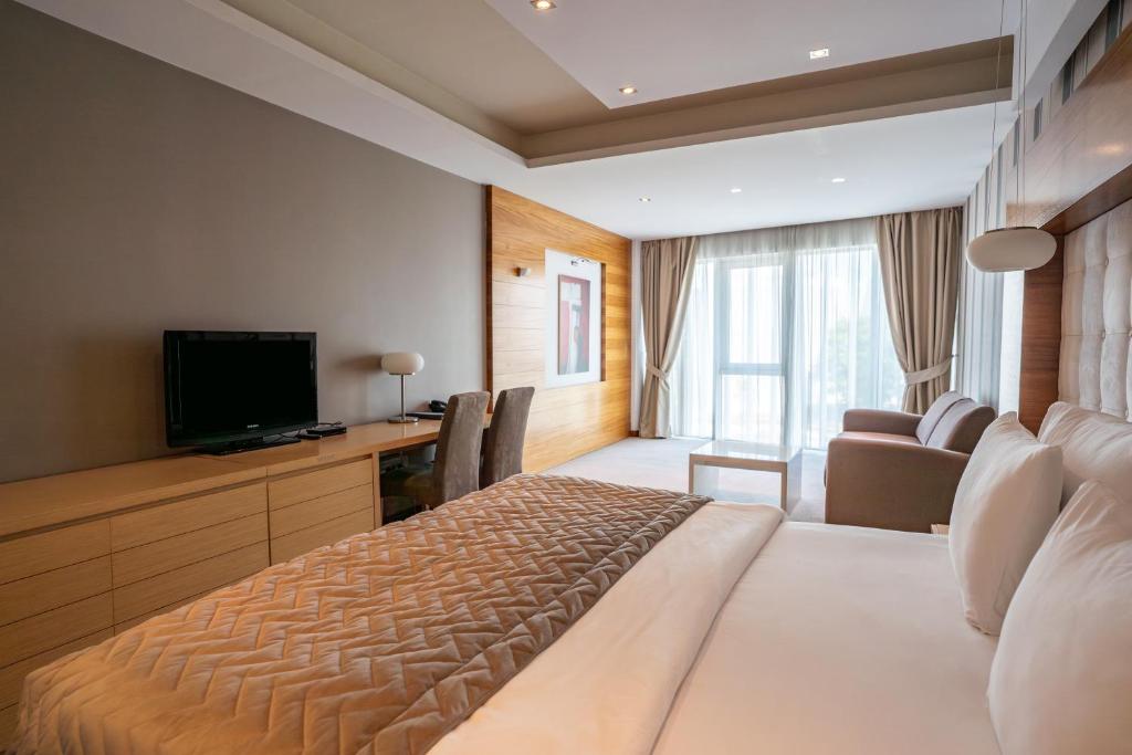 een hotelkamer met een bed en een televisie bij Garni Hotel Centar in Novi Sad