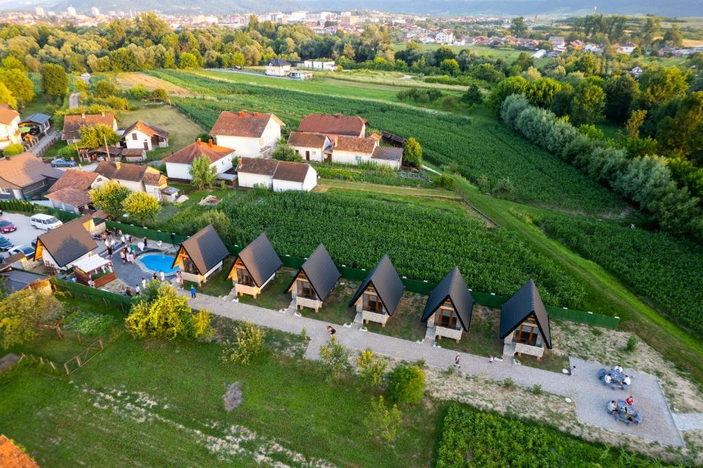an aerial view of a village with a house at Resort La Familia in Bihać