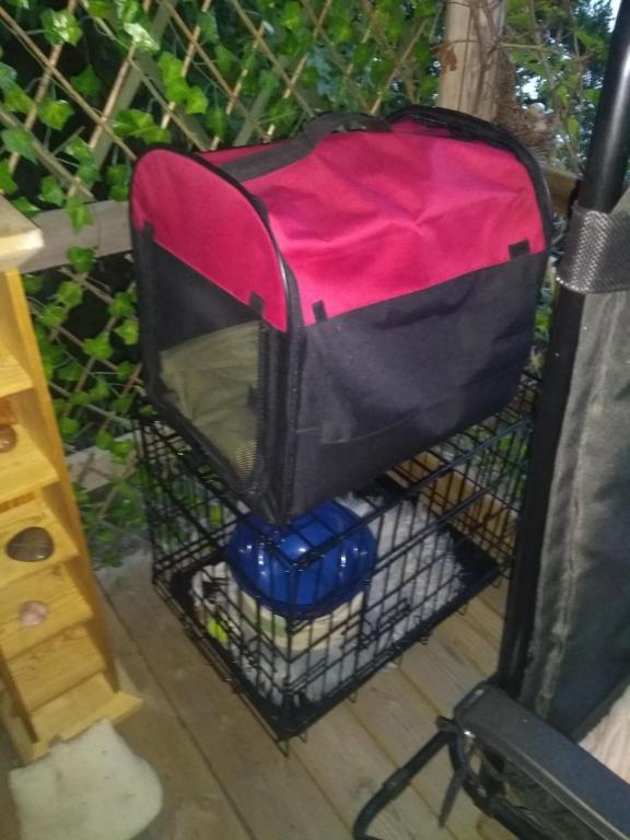 a shopping cart with a red and black bag in it at Sjöstugan Bodarna Hedemora in Hedemora