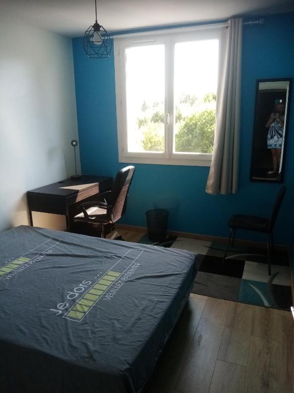 een slaapkamer met een bed, een bureau en een raam bij Kilian Campus UGA in La Tronche