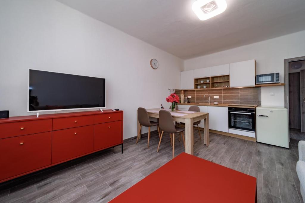 Kuchyň nebo kuchyňský kout v ubytování Apartmány JARO Česká Skalice