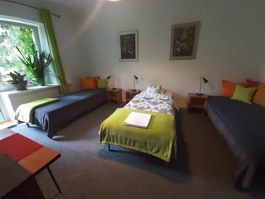 a bedroom with two beds and a couch at Animrumru in Warsaw