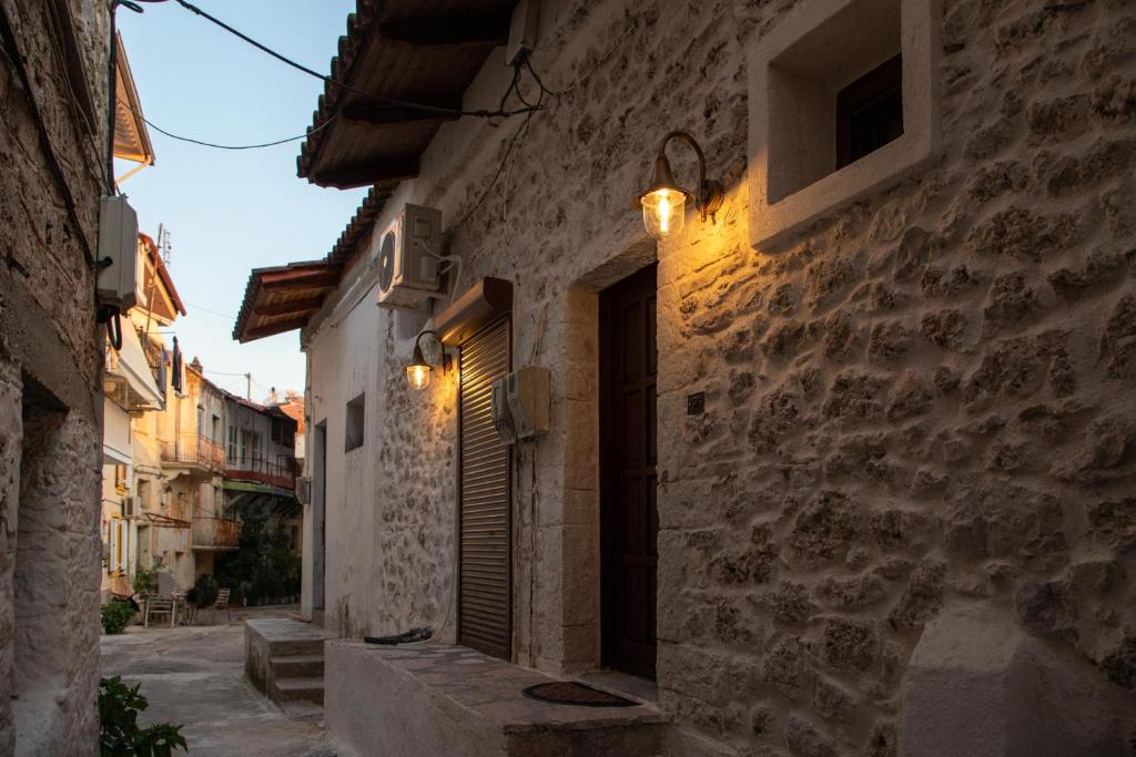 an alley in an old town at night at Stavi's stone house 1882 in Paramythia