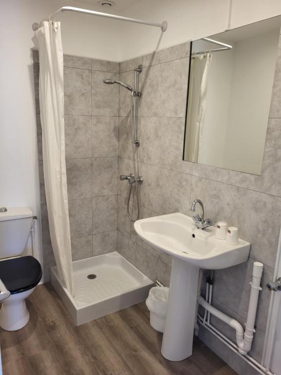 Koupelna v ubytování Hôtel Le Verger