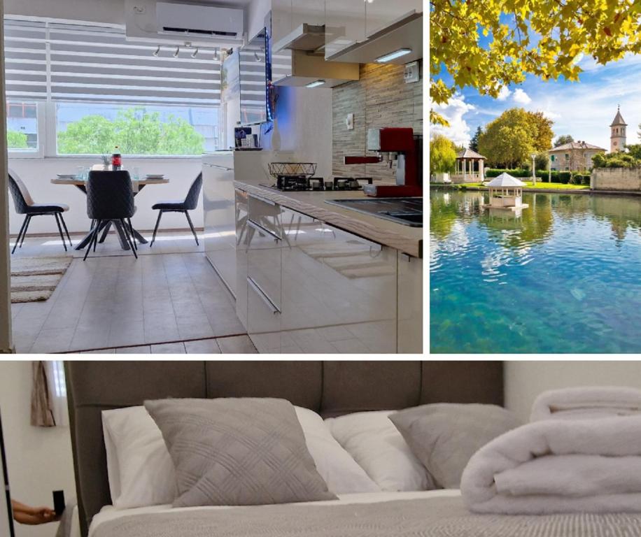 a collage of pictures of a kitchen and a living room at Soft apartment in Solin next to Split in Solin