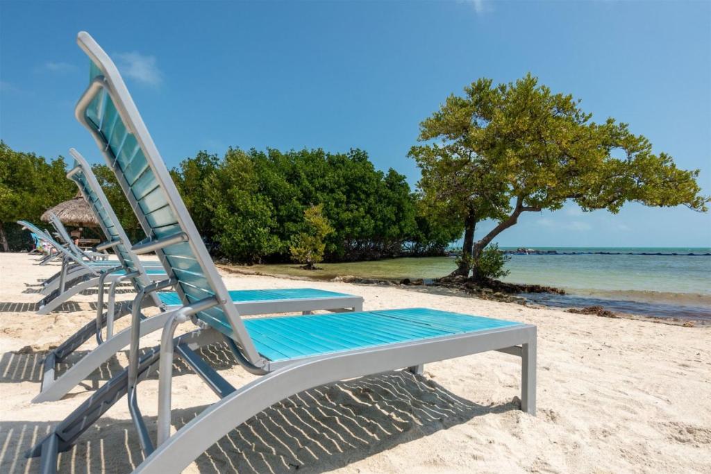 a beach chair sitting on the sand on a beach at 2402 Ocean Pointe in Tavernier