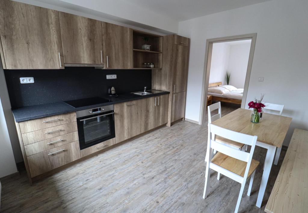 Kuchyň nebo kuchyňský kout v ubytování Apartmány Karolína - Kašperské Hory