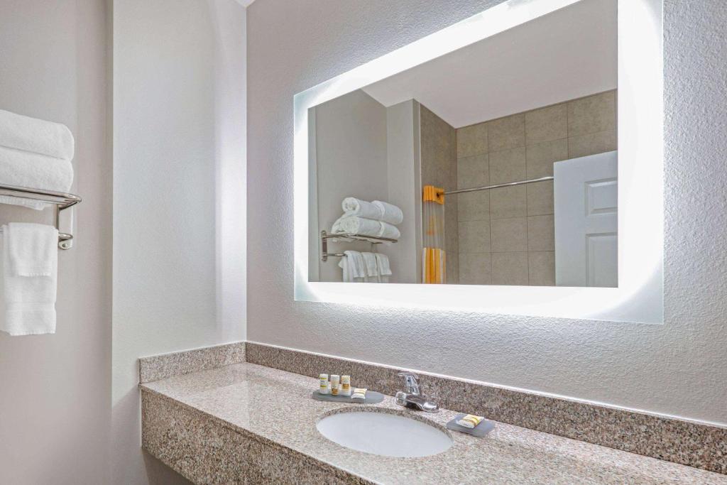 a bathroom with a sink and a mirror at La Quinta by Wyndham Sulphur Springs in Sulphur Springs