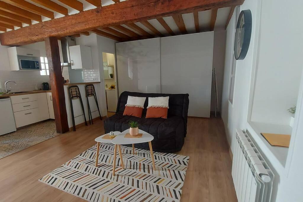 sala de estar con sofá y mesa en Appartement cosy au coeur d'Auvers-Sur-Oise, en Auvers-sur-Oise