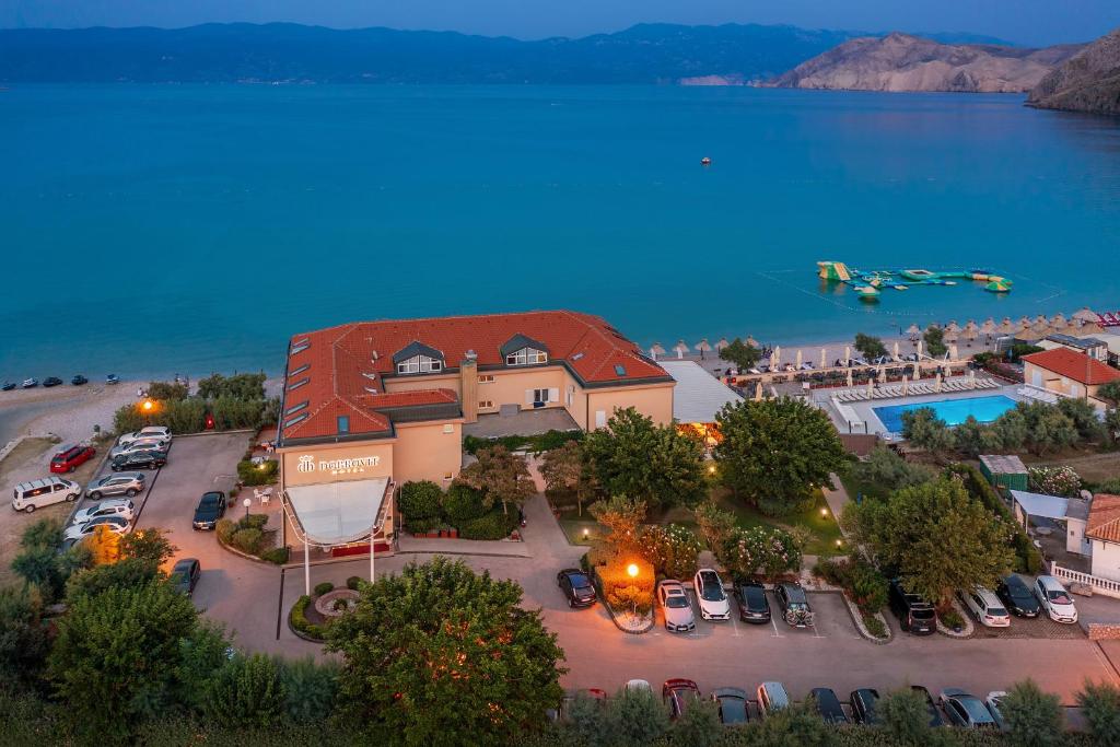 an aerial view of a resort with a pool at Hotel Dobrovit in Baška