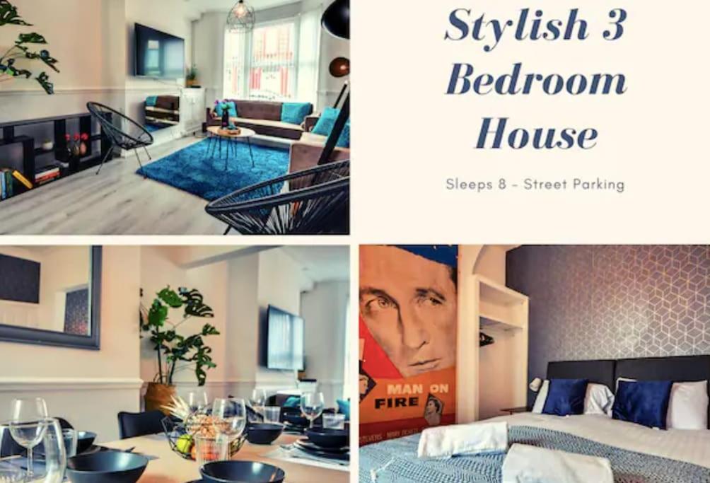 un collage de fotos de una habitación con una cama y una casa en Antonio str Liverpool 8 beds, en Liverpool