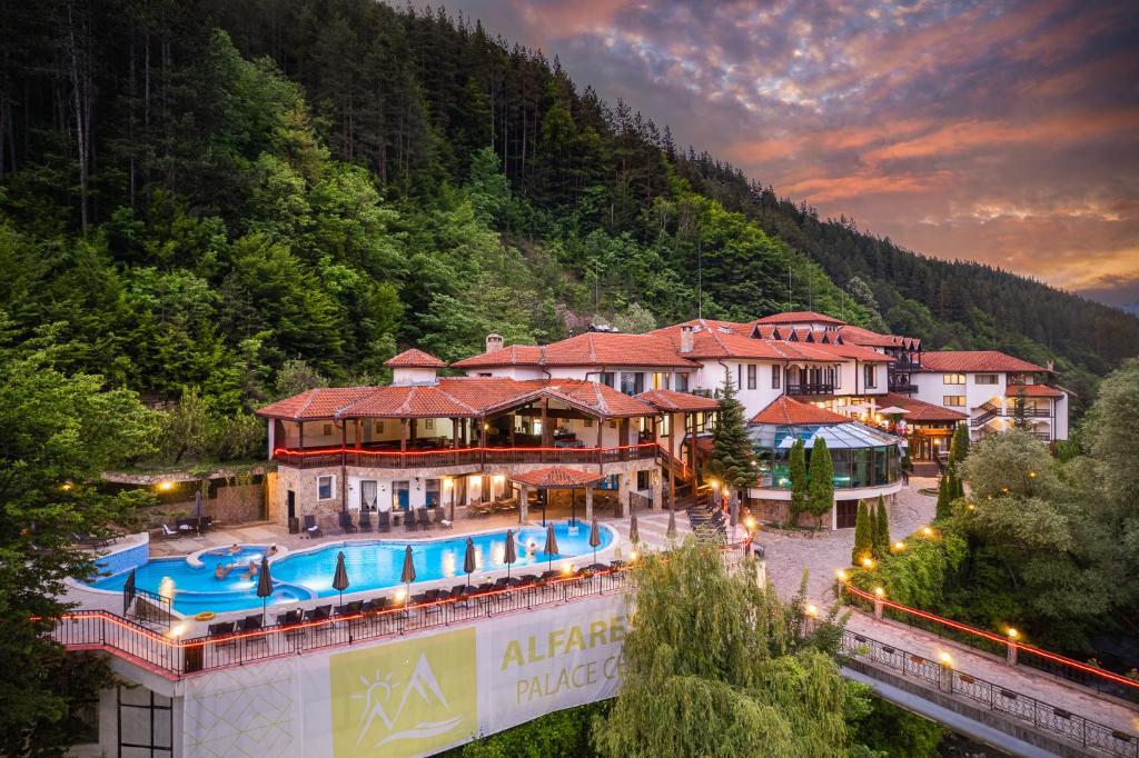 an aerial view of a resort with a swimming pool at Alfaresort Palace Chiflika in Chiflik