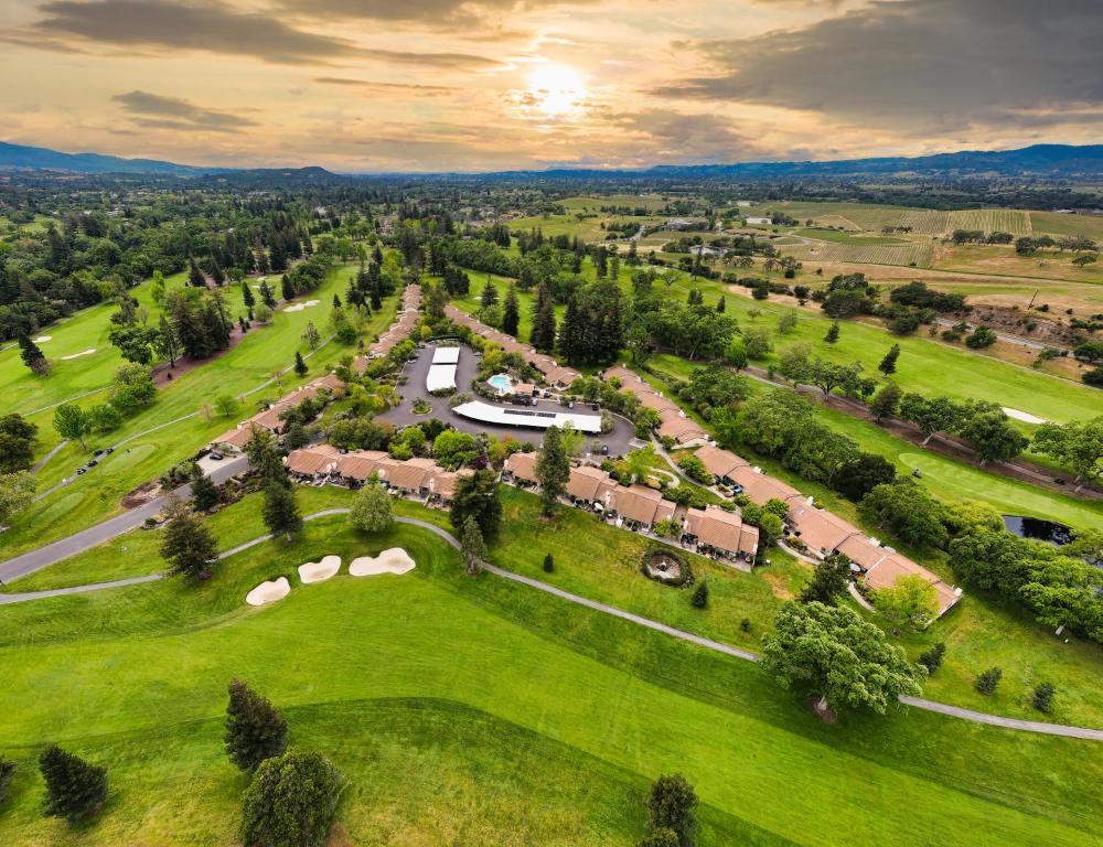 an aerial view of a park with a golf course at Silverado Golf Course in Napa