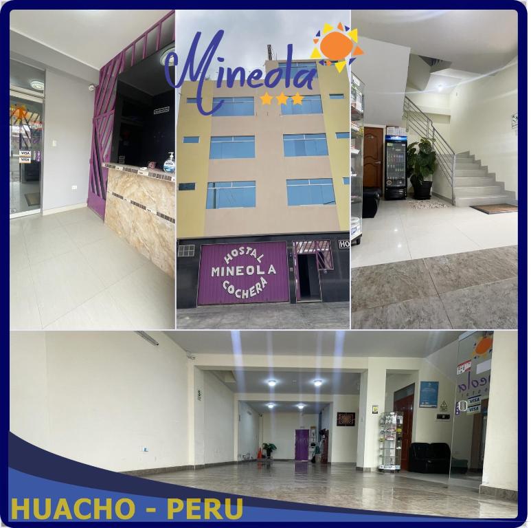 a collage of three pictures of a hotel at Hostal Mineola Huacho in Santa María