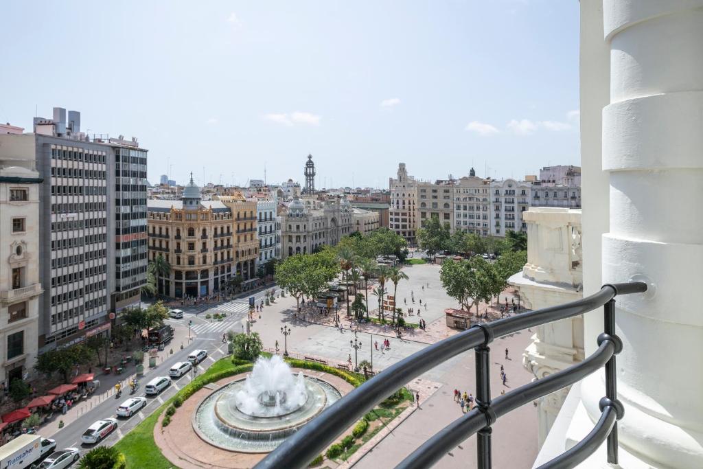 a view of a city from a balcony at Venecia Plaza Centro in Valencia