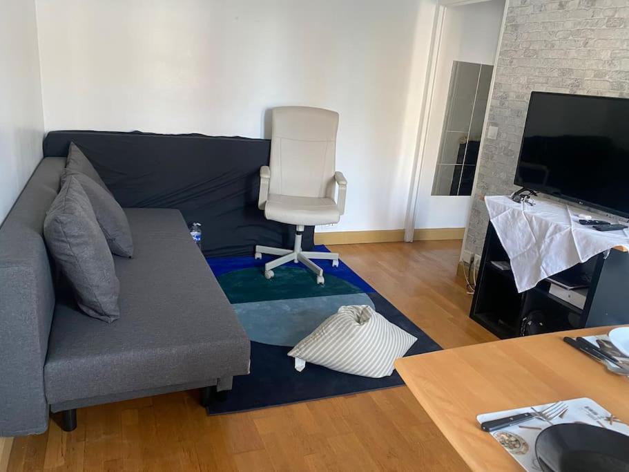 ein Wohnzimmer mit einem Sofa und einem Stuhl in der Unterkunft Appartement à Paris in Le Raincy
