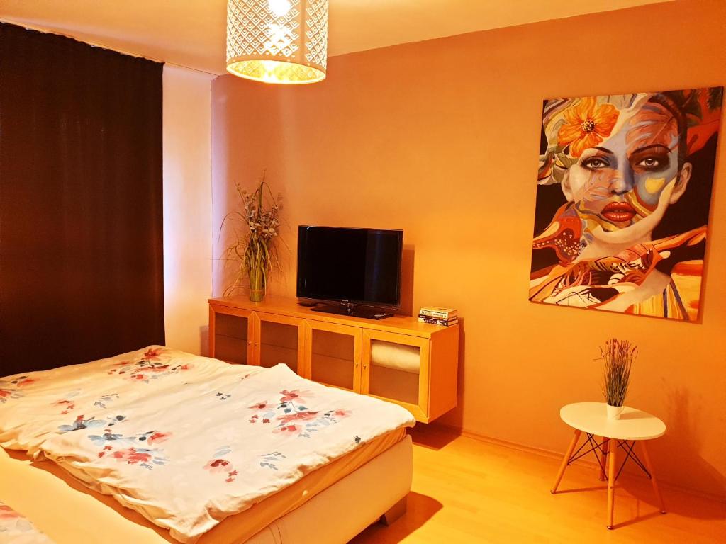 Postel nebo postele na pokoji v ubytování Apartmán Terminál, self check-in 24 h, free parking