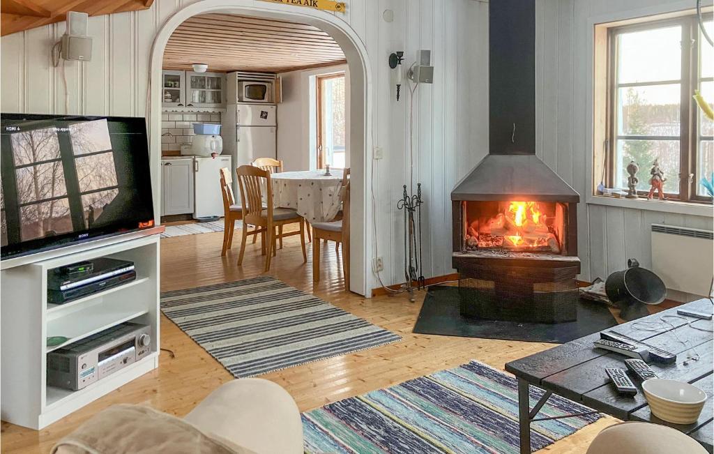 a living room with a fireplace and a television at Nice Home In Skellefte With Wifi And 3 Bedrooms in Skellefteå