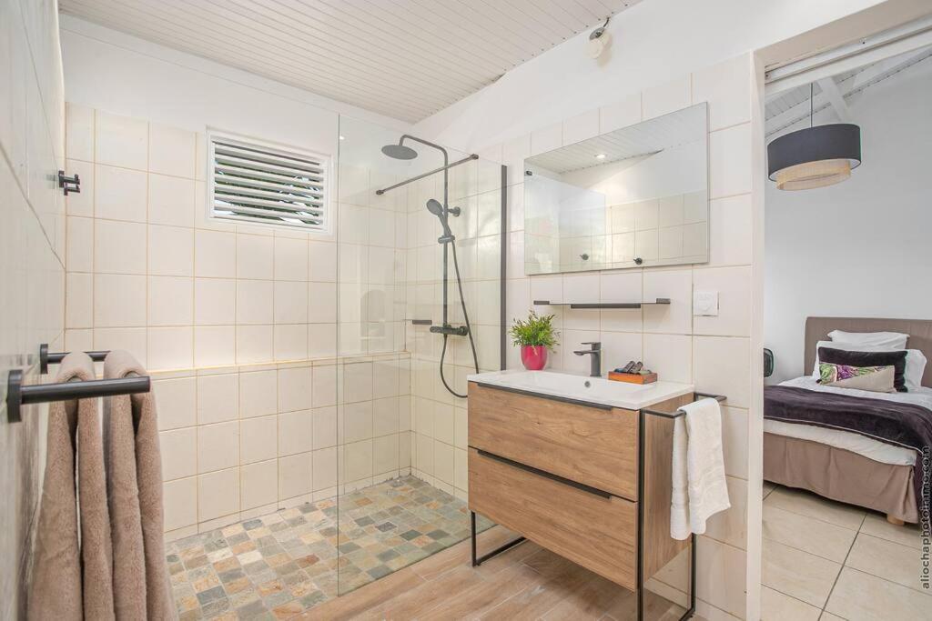 Koupelna v ubytování Luxueuse Villa Katleya, vue mer