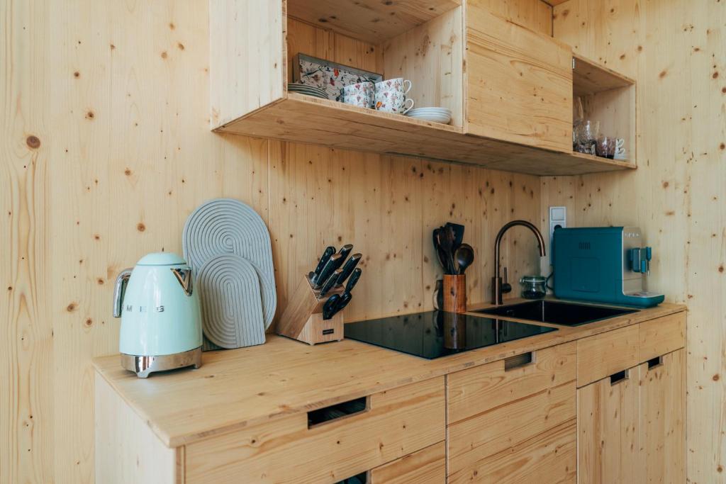 Kuchyň nebo kuchyňský kout v ubytování Eco Lodges Millstätter See