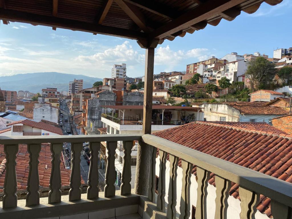 a balcony with a view of a city at Encantador apartahotel en el centro de San Gil in San Gil