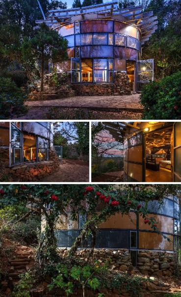 three different pictures of a house in the woods at The Lantern @ Fantasia in Hogsback