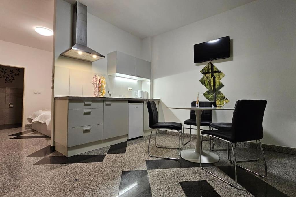 - une cuisine avec une table et des chaises dans la chambre dans l'établissement Cozy Hideaway, à Ljubljana