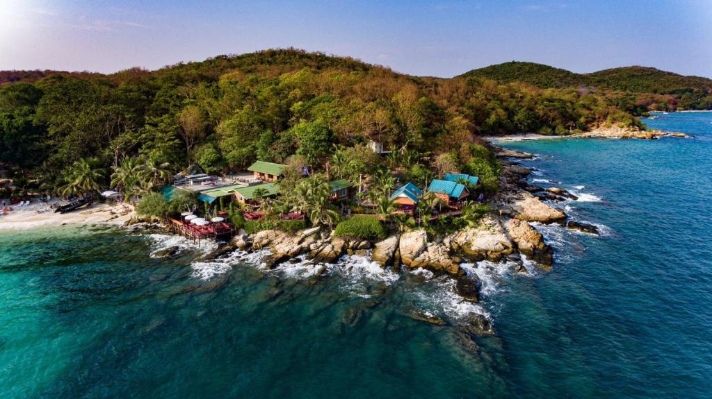 an aerial view of an island in the ocean at Tongta Phaview Resort in Ko Samed