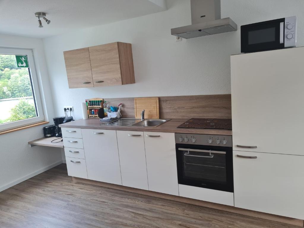 Kuchyň nebo kuchyňský kout v ubytování Ferienwohnung am Rursee
