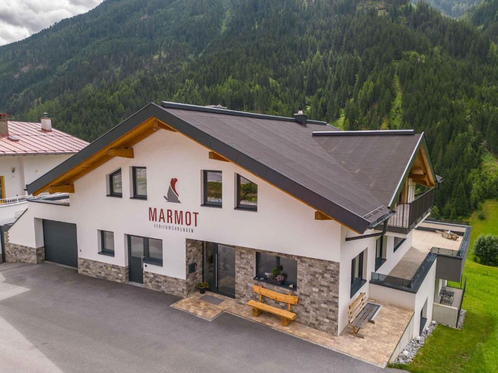 an aerial view of the martini inn with mountains in the background at Apartments in Kappl/Paznauntal 36440 in Kappl