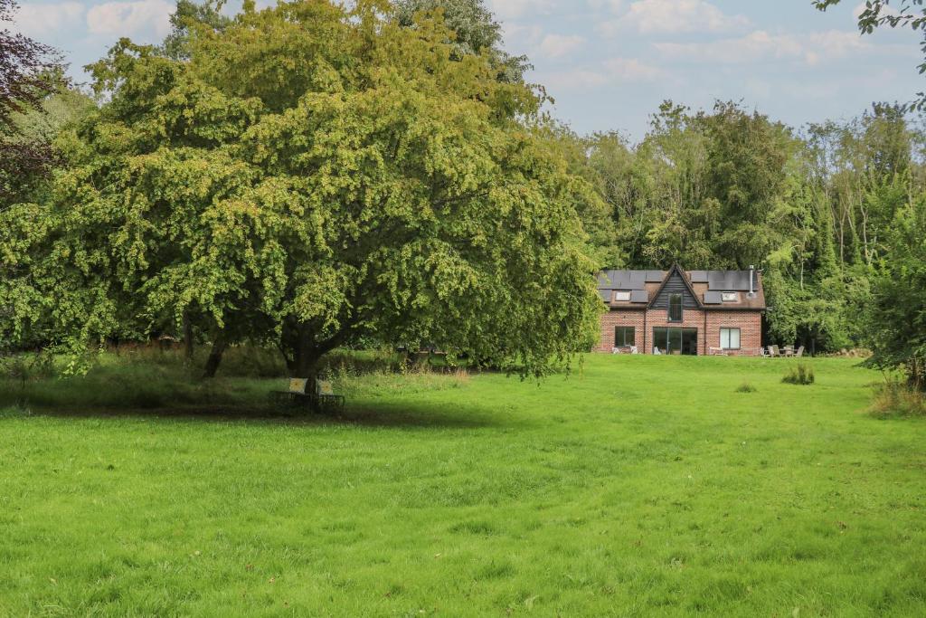 an old house in a field with a tree at Meon Boscage in Southampton