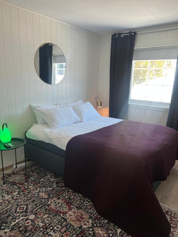 南涅斯塔的住宿－Oslo airport 15，一间卧室配有一张床、镜子和窗户