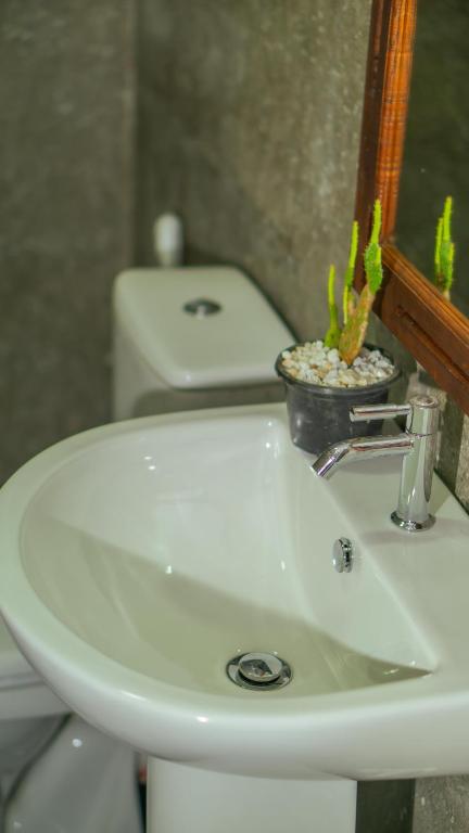 a bathroom with a white sink and a toilet at Kothmale Homestay in Mawatura
