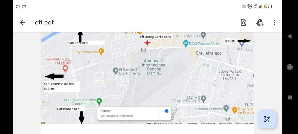 Loft Aeropuerto Salta في General Alvarado: خريطة جوجل مع مجموعة من المواقع عليها