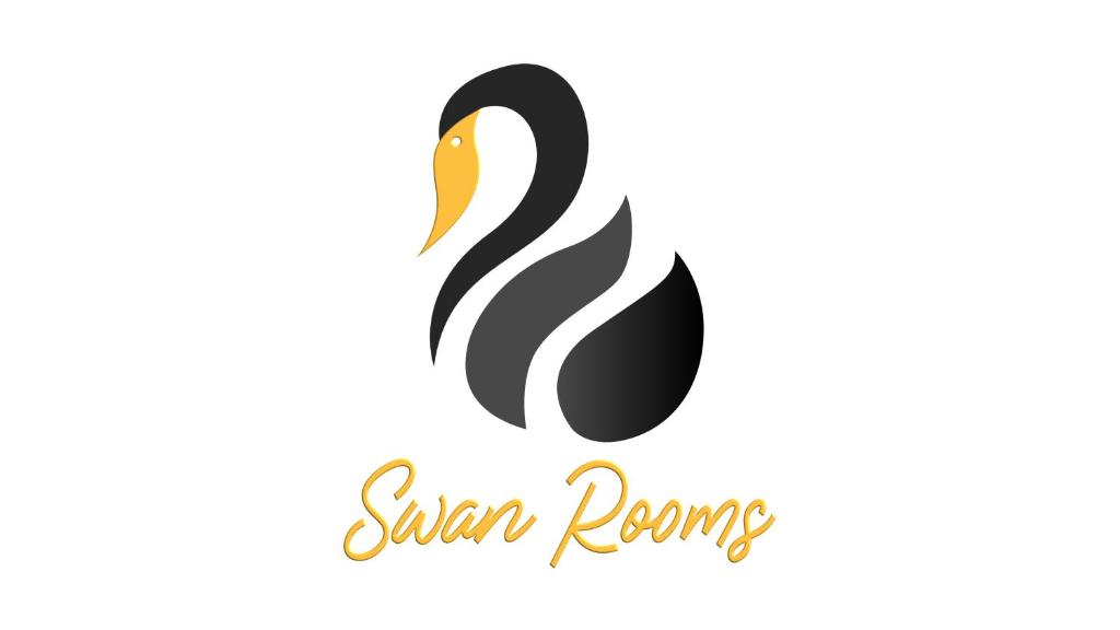 un logo de cisne negro sobre fondo blanco en Swan Rooms, en Núremberg