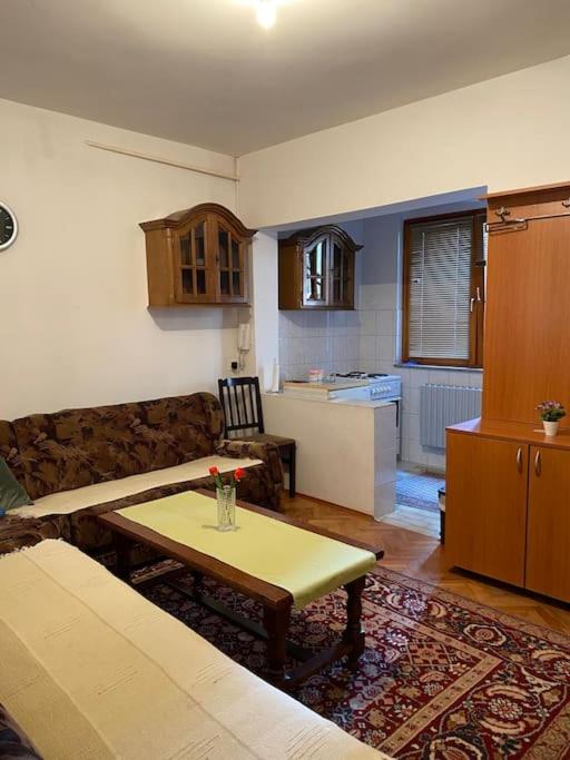 een woonkamer met een bank en een tafel bij Bobi in Sarajevo