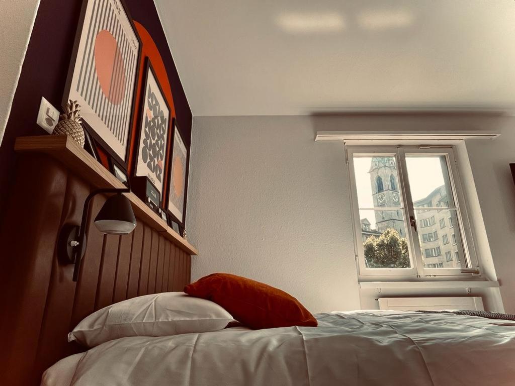 Tempat tidur dalam kamar di Cozy Studio Apartment Unit 12 in Center of Zurich