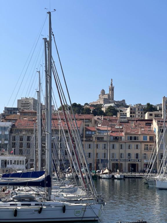 un groupe de voiliers amarrés dans un port dans l'établissement PARADISE Earth & Sea, à Marseille