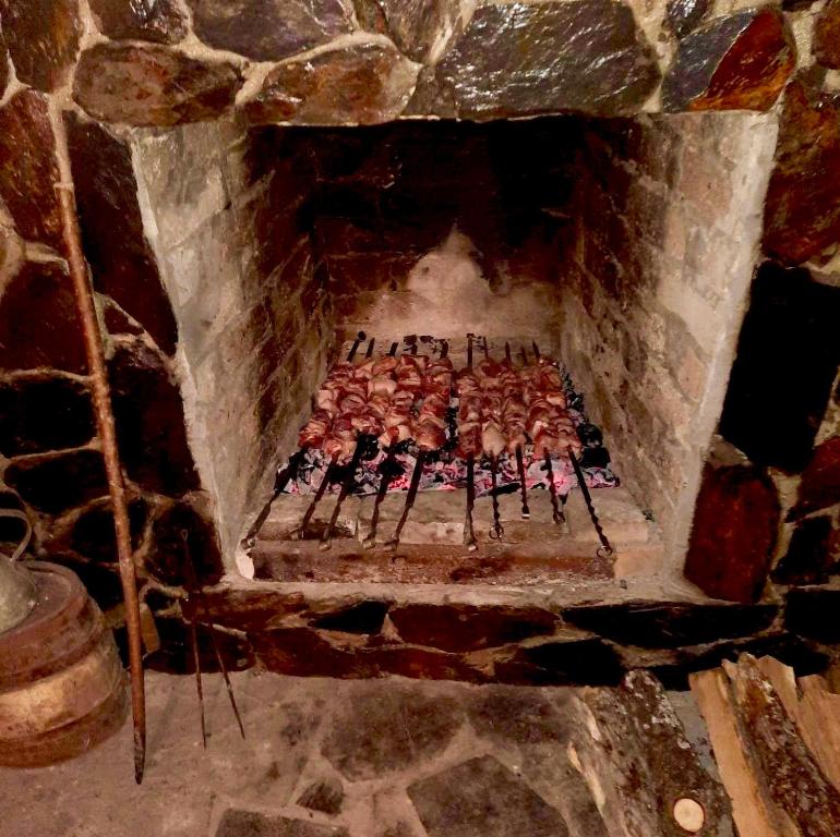 a brick oven with a fire in it at Villa Bubi in Tbisi