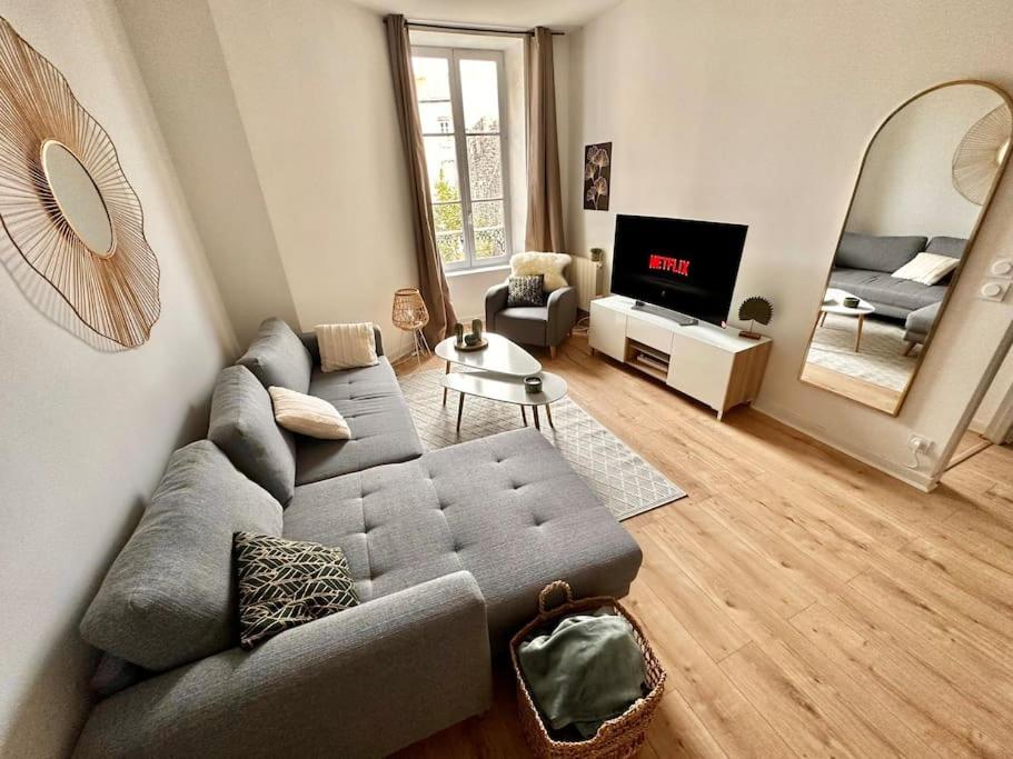 sala de estar con sofá y TV en Appartement Cosy Place Delille, en Clermont-Ferrand