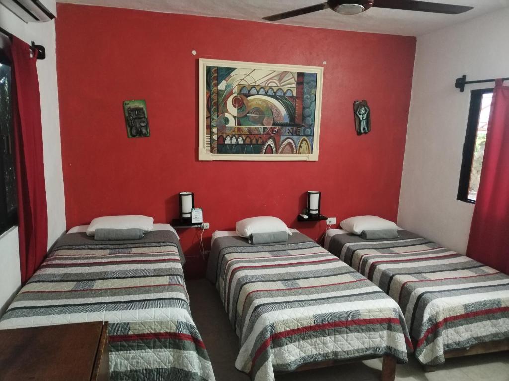 Una cama o camas en una habitación de Hostel Casa Xtakay