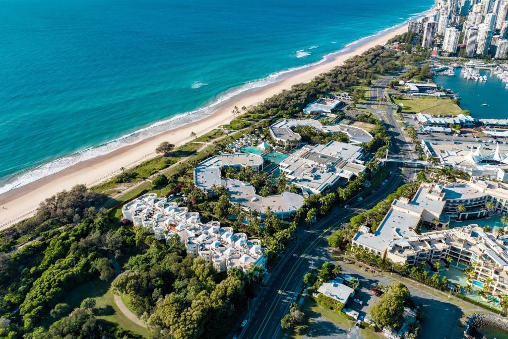 an aerial view of a beach with condos at Sheraton Grand Mirage Resort Gold Coast in Gold Coast
