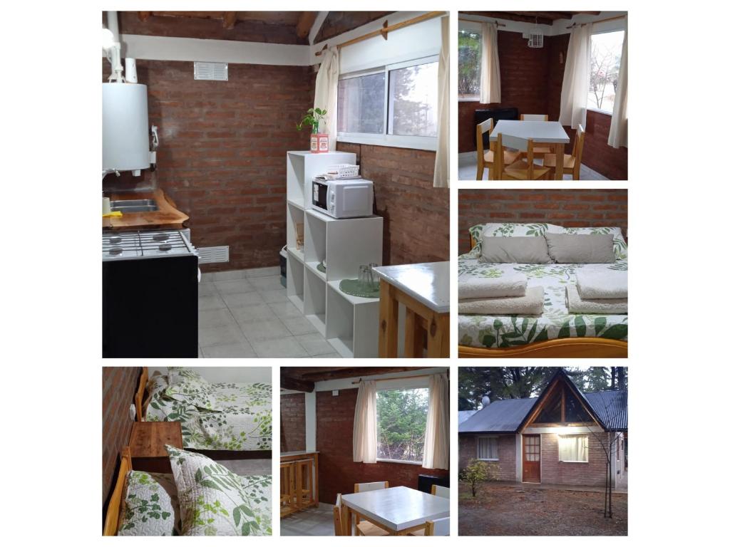 un collage de photos d'une cuisine et d'une maison dans l'établissement Cabaña Rayen, à Esquel