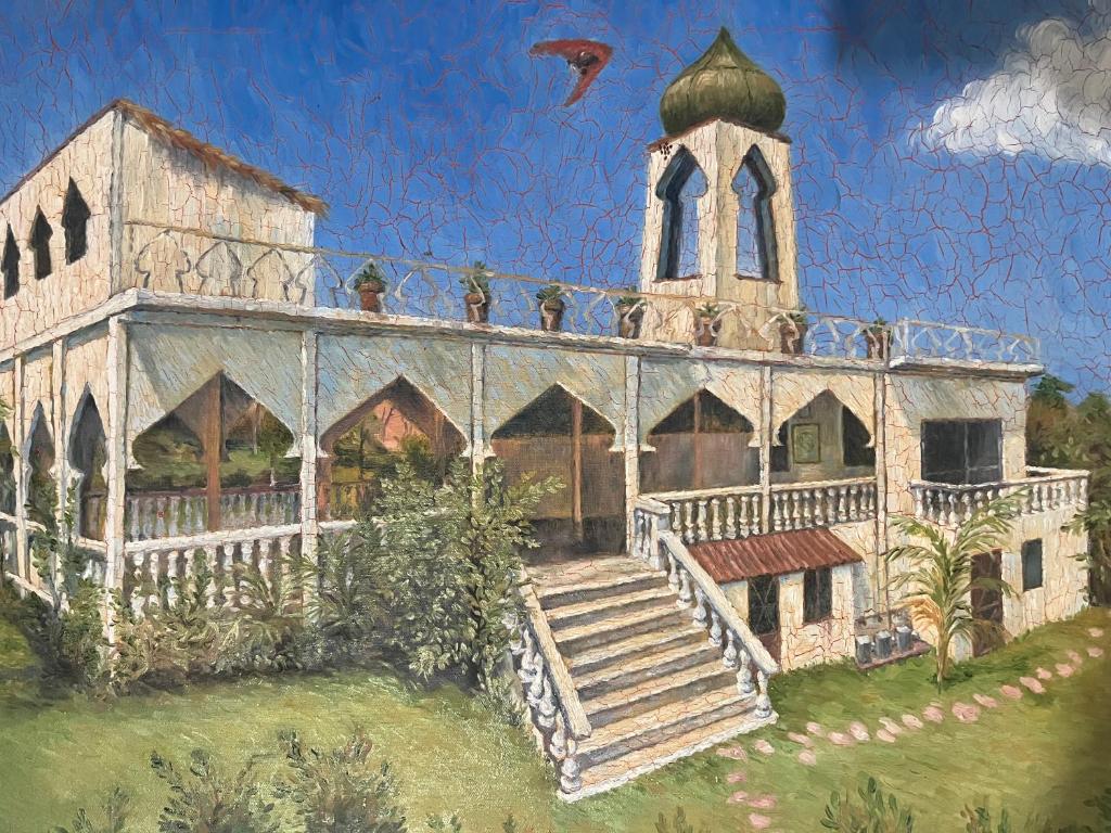una pintura de un edificio con una iglesia en Teques inn, en Tequesquitengo