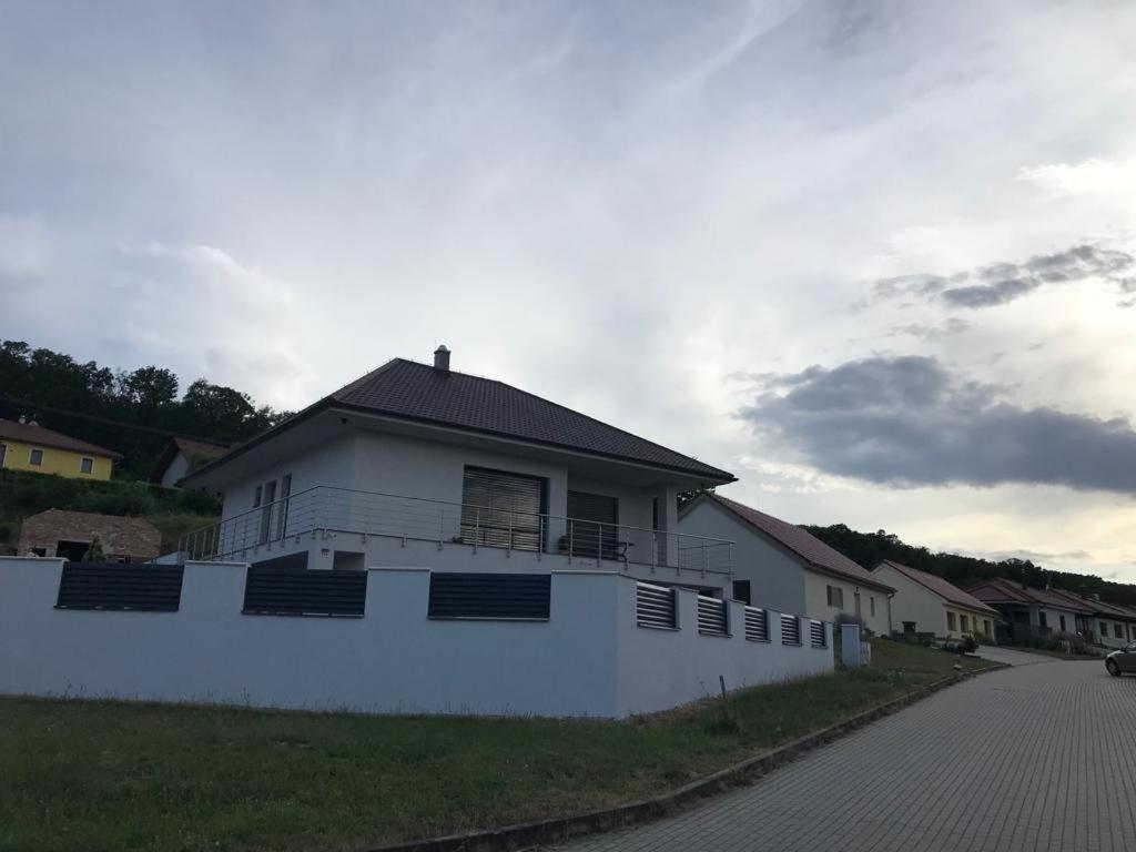 una casa blanca al lado de una carretera en Ubytování SR, en Milovice