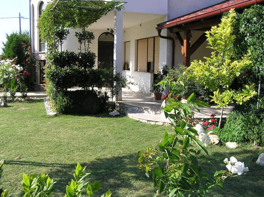 ein Haus mit einem Hof mit Pflanzen und Blumen in der Unterkunft LUCIJA - KUĆA ZA ODMOR in Ražanac