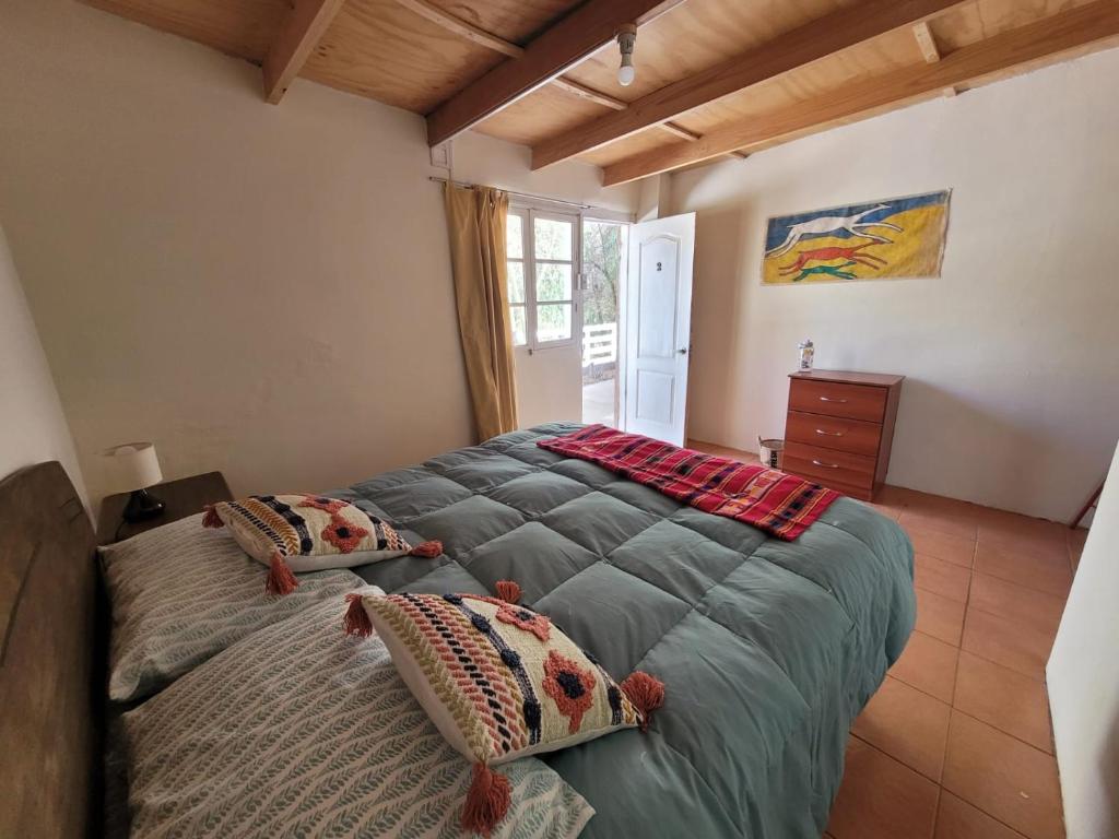 een slaapkamer met een groot bed met kussens erop bij Hospedaje Rural Casa de Felix in San Pedro de Atacama