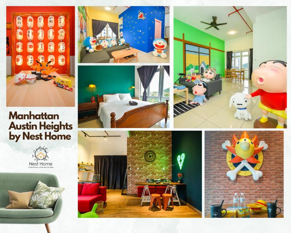 uma colagem de fotografias de um quarto em Manhattan Theme Suite by Nest Home at Austin Heights em Johor Bahru