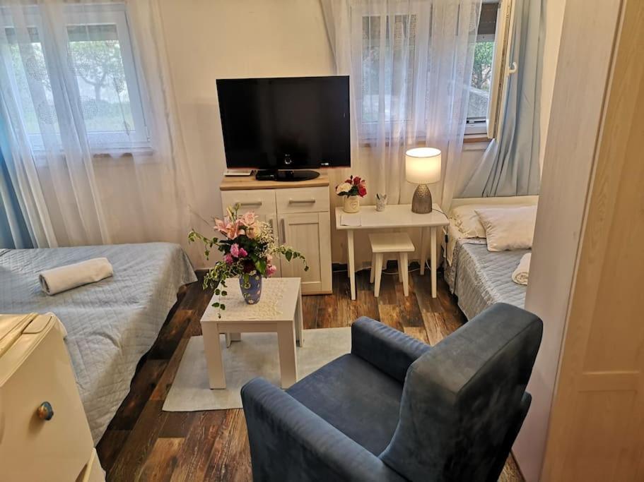 a living room with a couch and a tv at Apartman studio Otium in Pirovac
